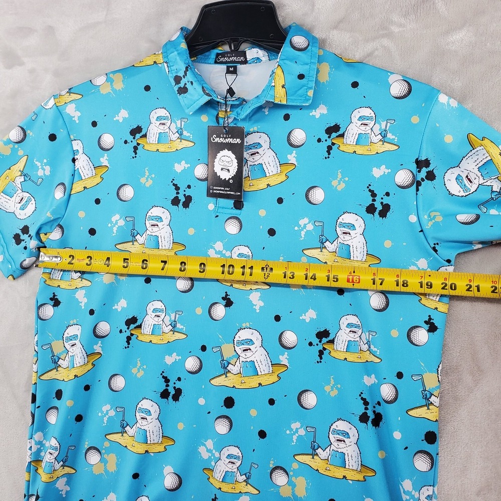 Golf Snowman Polo Shirt Mens Medium Blue Yeti Golf Ball Graphic New With Tags - Picture 3 of 6